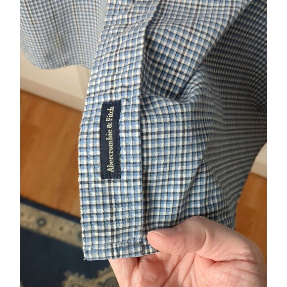 Abercrombie & Fitch Button Down Shirt Mens XL White Blue Black VTG 100% Cotton - Picture 3 of 8